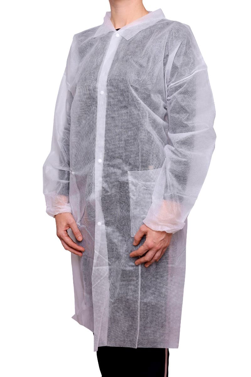 LARGE MG White Lab Coat 40 GSM Button Close (100)

