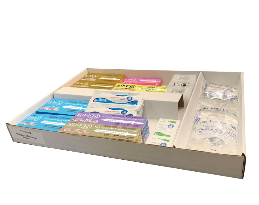 Loaded 6 Drawer Emergency Crash Cart for Simulation - Drawer 1 refills