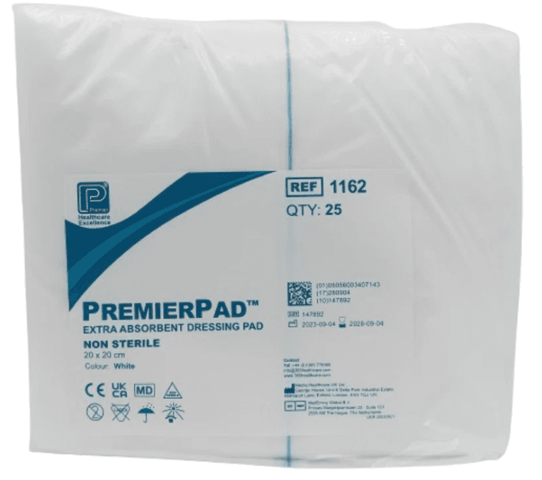 PremierPad Non–Sterile Wound Dressing Pads 20 x 20cm