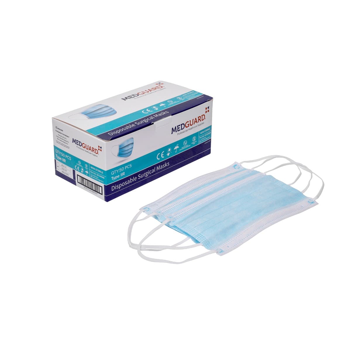 3 Ply Surgical Face Mask Blue with Ear Loops - Fluid Resistant Type IIR (50)
