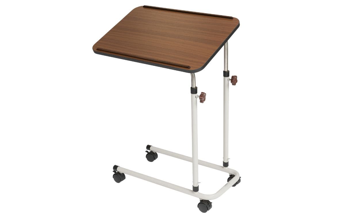 Over Bed Table with Split Legs and Castors - Walnut