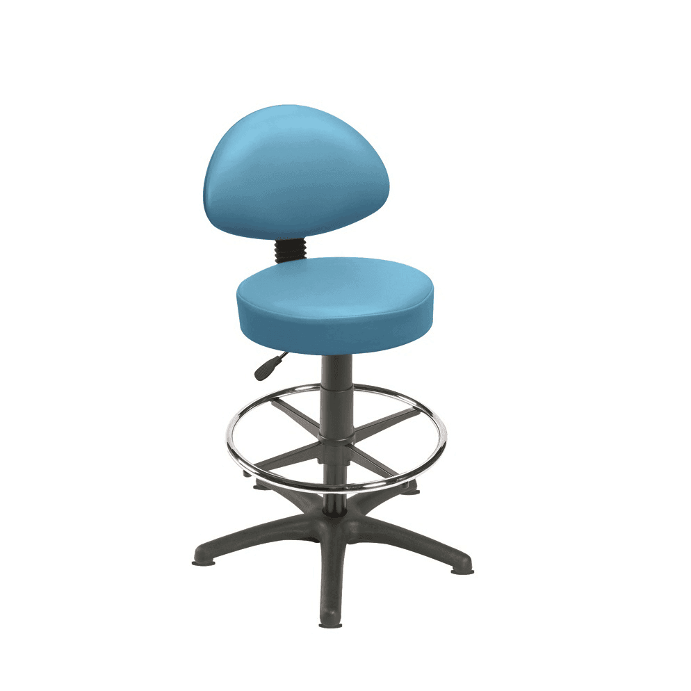 High Level Gas Lift Stool, Back Rest, Foot Ring, Glides [SUN-ST05] Cool Blue