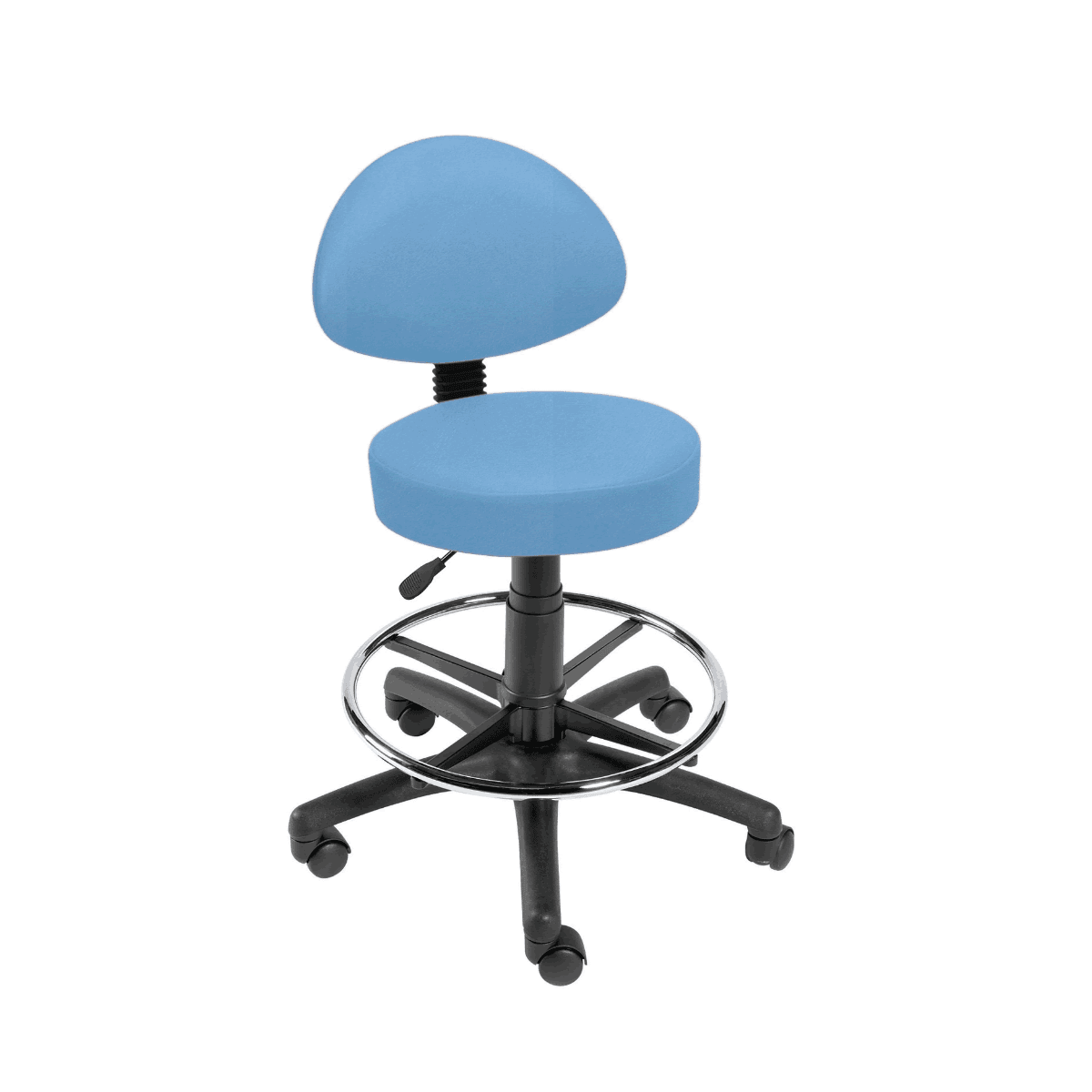 Examination Stool: Gas Lift Stool, Back Rest - Cool Blue