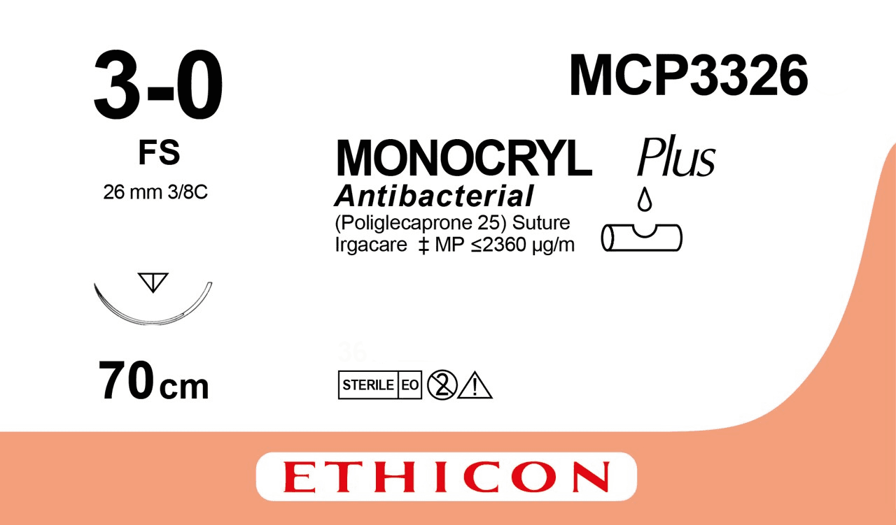 Monocryl Plus Ud 70cm M2 Usp 3/0 Single Arm FS (12)